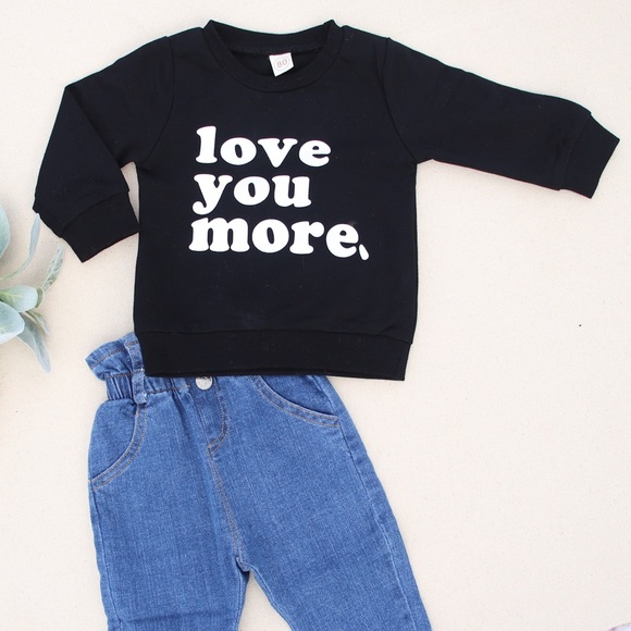Love You More Black Crew Neck Sweatshirt Pullover - Picture 2 of 6